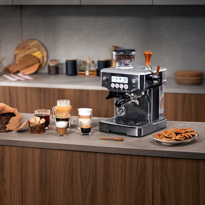 Espressor Cecotec Power Espresso 20 Barista Steel & Grind, 2200 W, 20 bari, rezervor 2,1 l, râșniță cu 30 de trepte