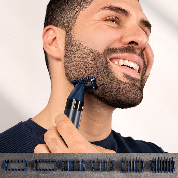Aparat de tuns pentru față Cecotec PrecisionCare OneShave Saphire, autonomie 90 min, 6 piepteni, IPX7