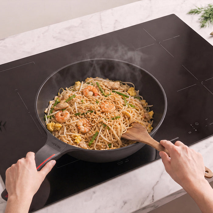 Wok Cecotec Gourmet Smart Detect Collection, 28 cm, bază de 5,5 mm, strat antiaderent ILAG Ultimate Protect Pro