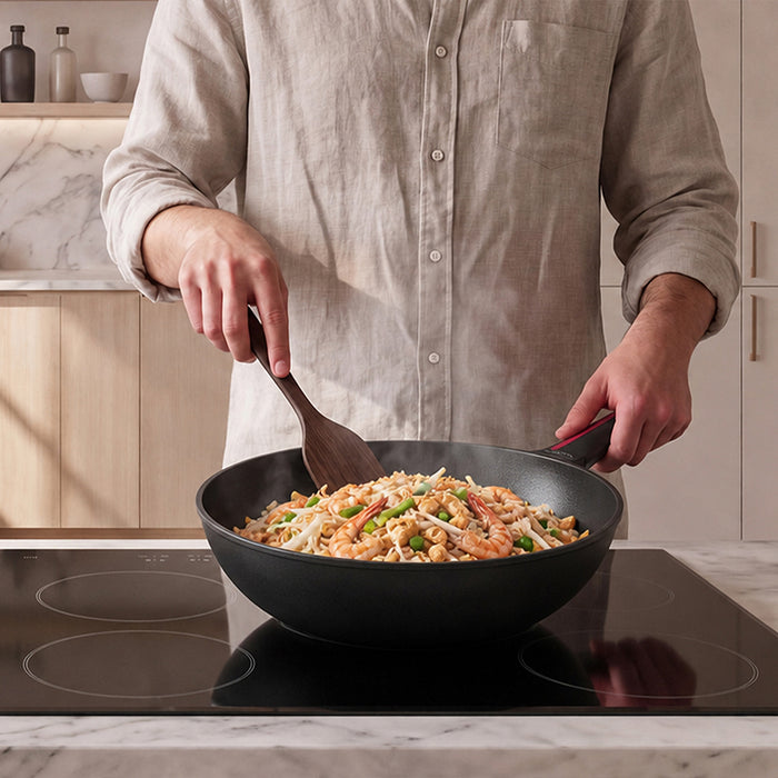 Wok Cecotec Gourmet Smart Detect Collection, 28 cm, bază de 5,5 mm, strat antiaderent ILAG Ultimate Protect Pro