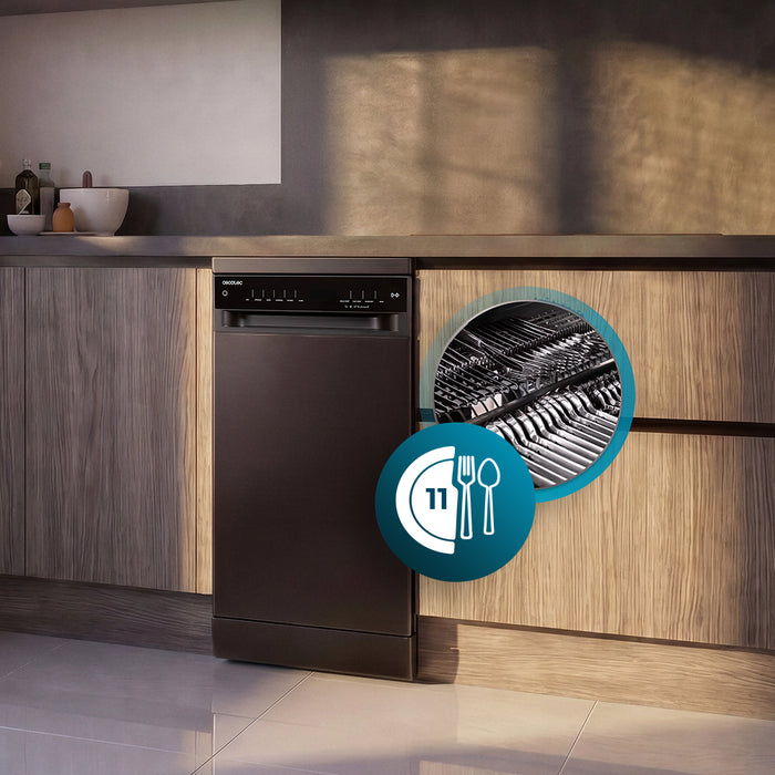 Mașină de spălat vase de 45 cm Cecotec Bolero Aguazero 4560 Dark Connected, 11 seturi, clasa C, inox închis