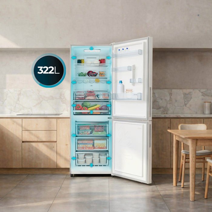 Frigider combinat Cecotec Bolero CoolMarket Combi 322i White D, 322 l, clasa D, 59,5 × 61,5 × 185,5 cm, alb