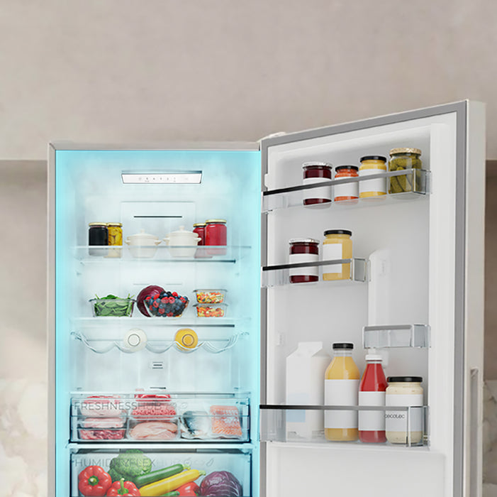 Frigider combinat Cecotec Bolero CoolMarket Combi 322i White D, 322 l, clasa D, 59,5 × 61,5 × 185,5 cm, alb