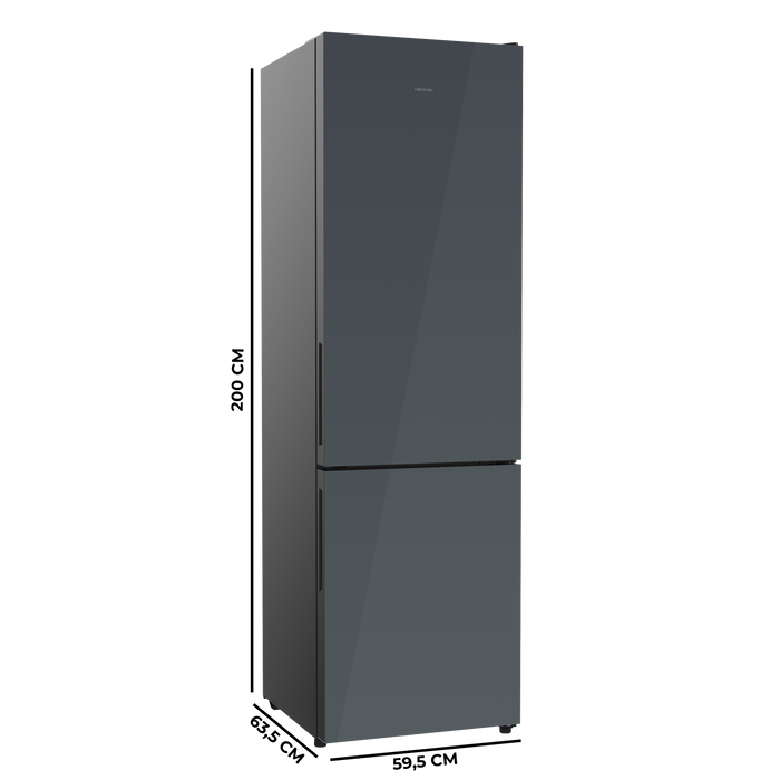 Frigider combină Cecotec Bolero CoolMarket Combi 356i Grey Glass D, 356 l, Total No Frost, clasa D, gri