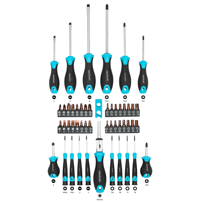 Set de șurubelnițe Cecotec HardGyro 510 Magnetic, 51 piese, 32 biți, 0,87 kg