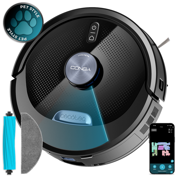 Aspirator robot cu mop Cecotec Conga M80 Dark, 25 000 Pa, autonomie până la 240 min, 33 × 33 × 10 cm