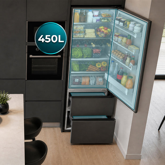 Frigider combină Cecotec Bolero CoolMarket Combi FD 450 Elite Dark D, 450 l, clasa D, 201 × 59,5 × 68 cm, inox închis