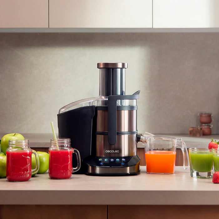 Storcător de fructe Cecotec StrongTitanium Touch, 1000 W, 3 viteze, recipient pentru suc de 0,8 l