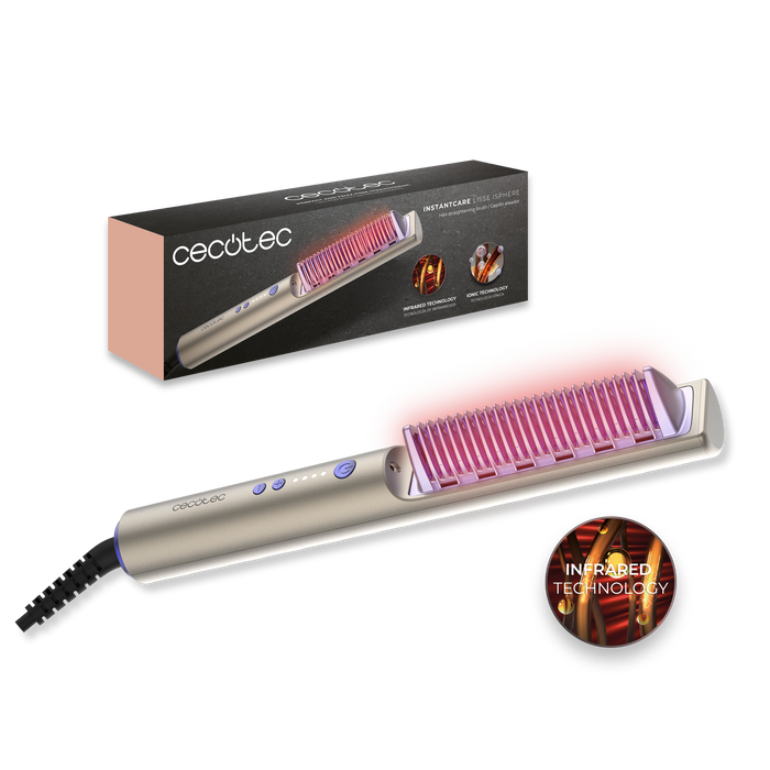 Perie de îndreptat părul Cecotec InstantCare Lisse iSphere, 3 trepte, 140–200 °C, tehnologie cu infraroșu