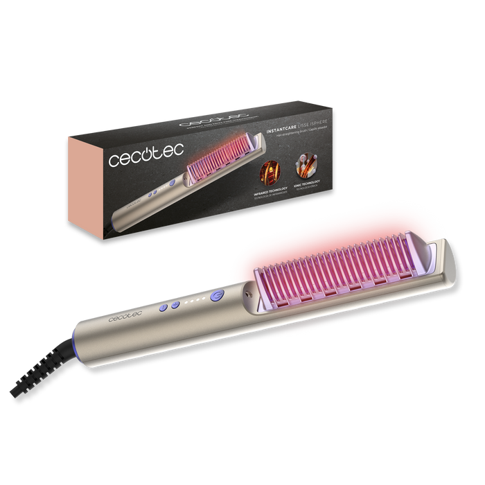 Perie de îndreptat părul Cecotec InstantCare Lisse iSphere, 3 trepte, 140–200 °C, tehnologie cu infraroșu