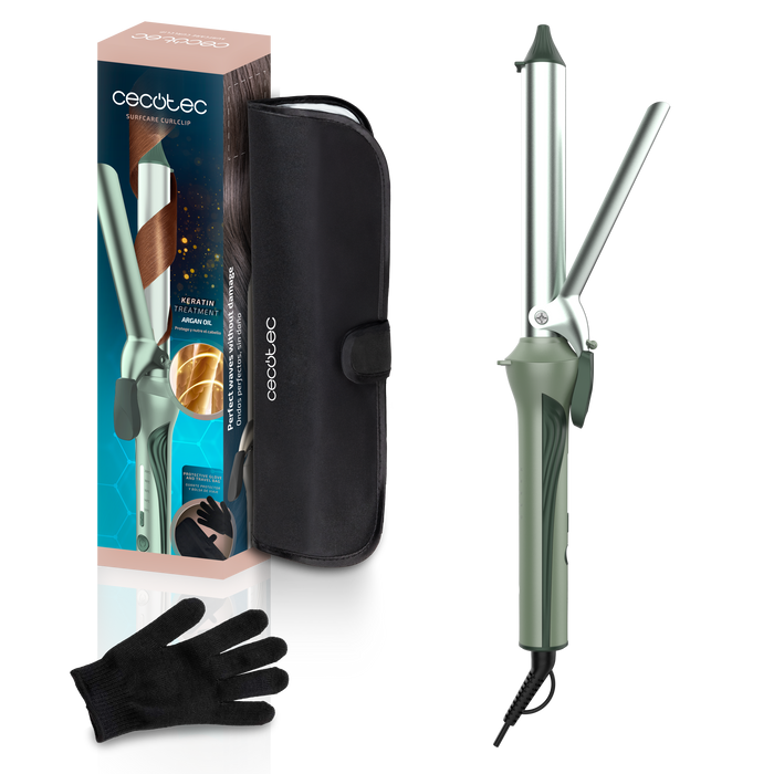 Ondulator de păr cu clips Cecotec SurfCare CurlClip Olive, 25 mm, 5 trepte de temperatură, 120–200 °C