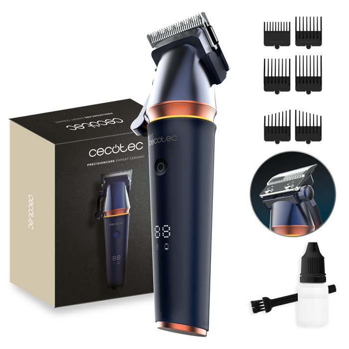 Mașină de tuns părul Cecotec PrecisionCare Expert Ceramic, autonomie 120 min, 5 trepte, 6 piepteni, lame ceramice
