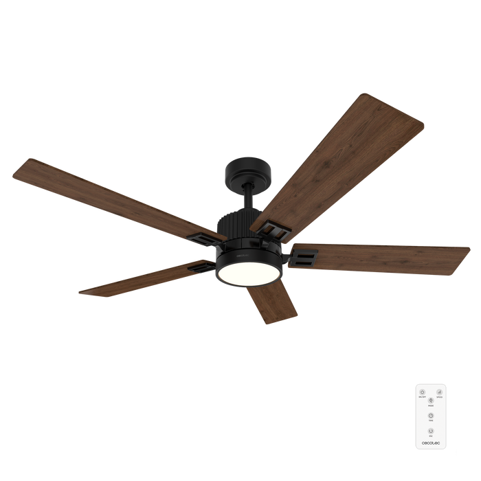 Ventilator de tavan cu iluminare Cecotec EnergySilence Aero 552 Neo Black&Wood, 32 W, diametru 132 cm, 6 trepte