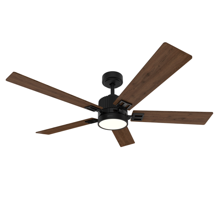 Ventilator de tavan cu iluminare Cecotec EnergySilence Aero 552 Neo Black&Wood, 32 W, diametru 132 cm, 6 trepte