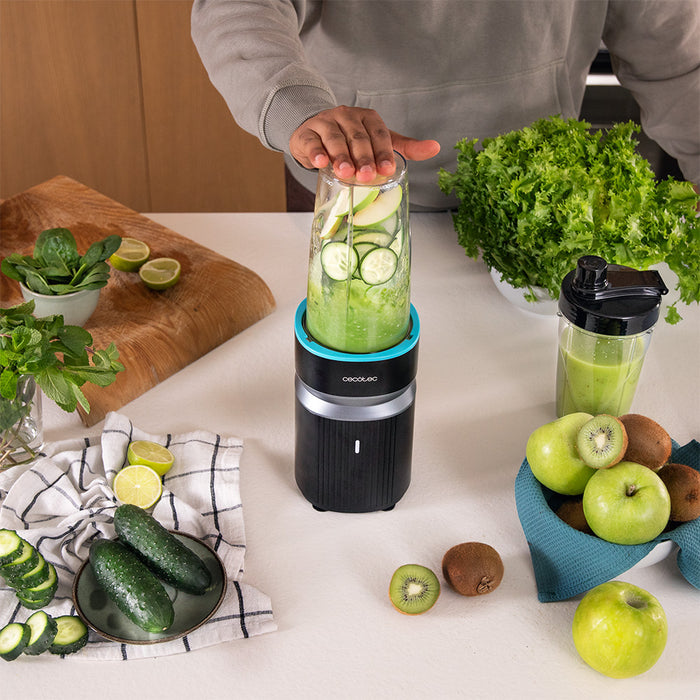 Blender personal Cecotec PowerTitanium 1000 Push2Go Duo, 1000 W, 2 recipiente de 700 ml, negru