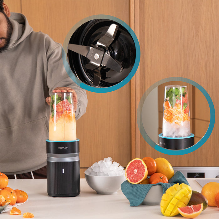 Blender personal Cecotec PowerTitanium 1000 Push2Go Duo, 1000 W, 2 recipiente de 700 ml, negru