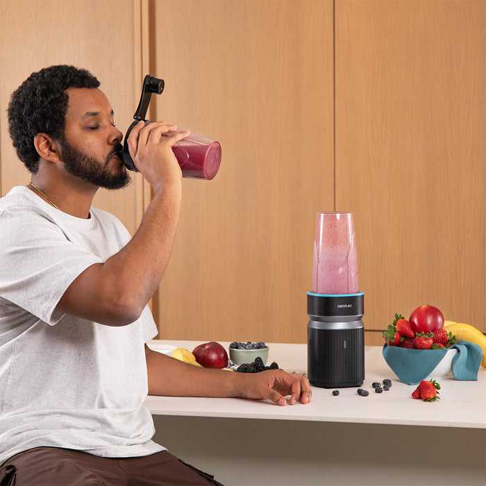 Blender personal Cecotec PowerTitanium 1000 Push2Go Duo, 1000 W, 2 recipiente de 700 ml, negru