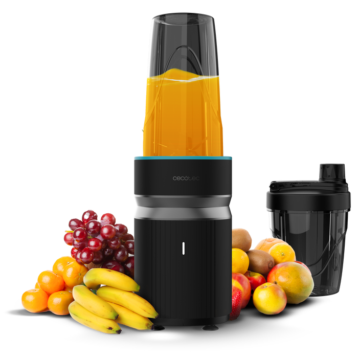 Blender personal Cecotec PowerTitanium 1000 Push2Go, 1000 W, recipiente de 550 și 700 ml, 6 lame, negru