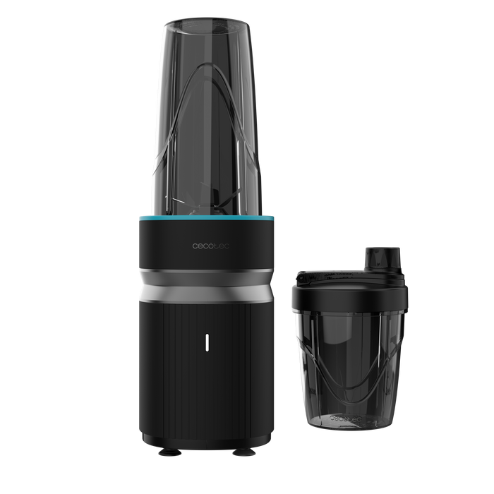 Blender personal Cecotec PowerTitanium 1000 Push2Go, 1000 W, recipiente de 550 și 700 ml, 6 lame, negru