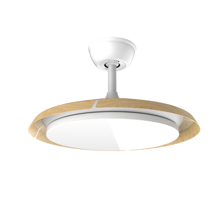 Ventilator de tavan cu pale retractabile și lumină Cecotec EnergySilence Aero 4500 Puzzle Invisible White&LightWood, 30 W, diametru 106,7 cm, 6 trepte