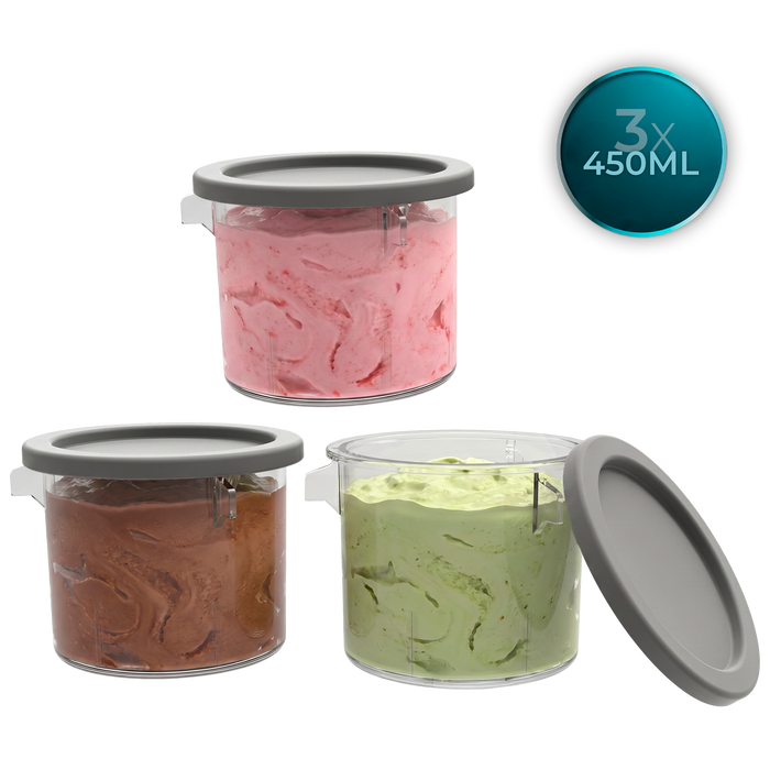 Recipiente pentru aparat de înghețată Cecotec Gelacups 1800, 3 × 450 ml, cu capace, fără BPA