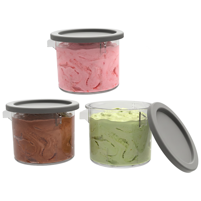 Recipiente pentru aparat de înghețată Cecotec Gelacups 1800, 3 × 450 ml, cu capace, fără BPA