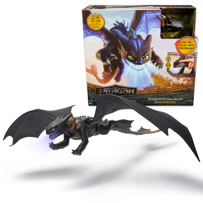 Figurină dragon SpinMaster How to Train Your Dragon, Ultimate Plasma Blast Toothless, anvergură 63 cm, 4+ ani