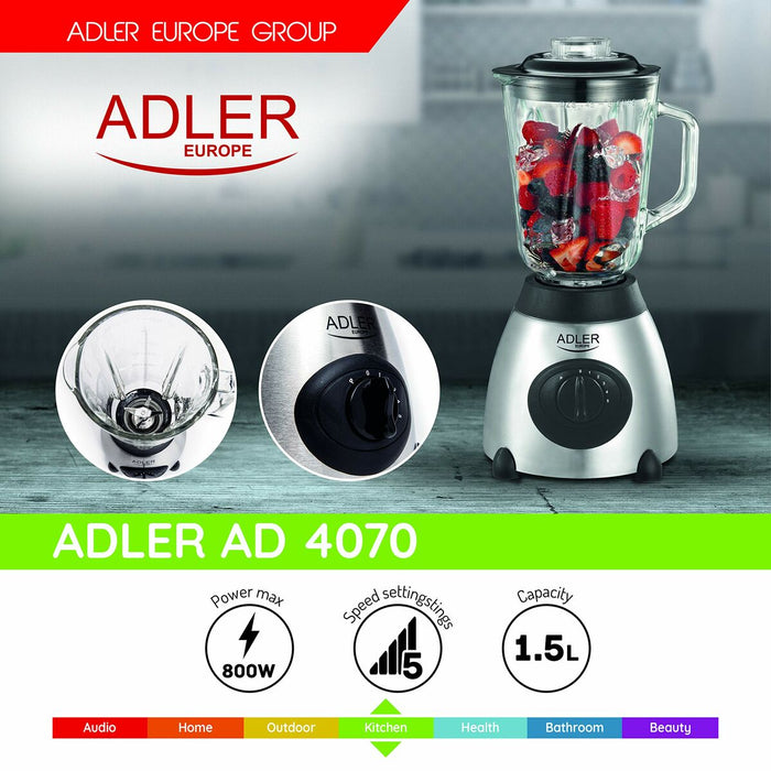 Mixer cu Pahar Adler AD 4070 Negru Multicolor 800 W 600 W 1,5 L