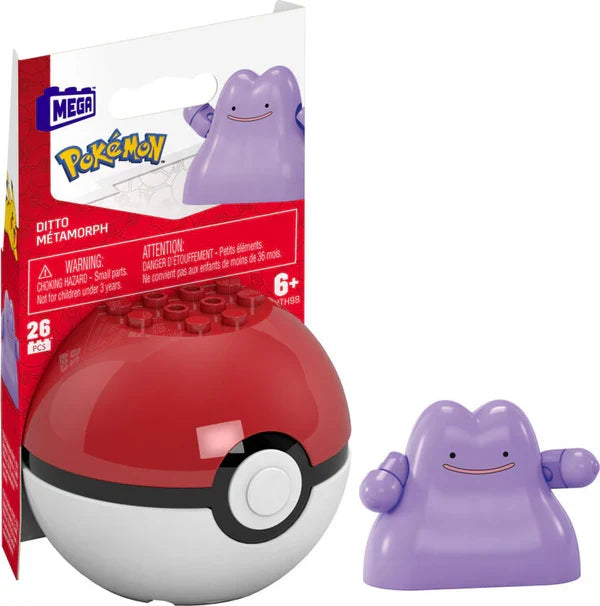 Set de construcție Mattel Mega Bloks Pokémon Ditto, 26 de piese, 6+ ani