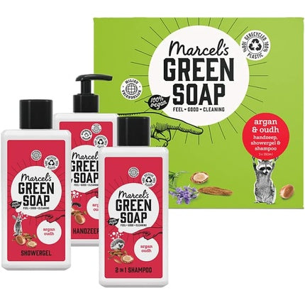 Set cadou Marcel's Green Soap - Argan & Oudh, sapun lichid, gel de duș și șampon 2-in-1 250ml