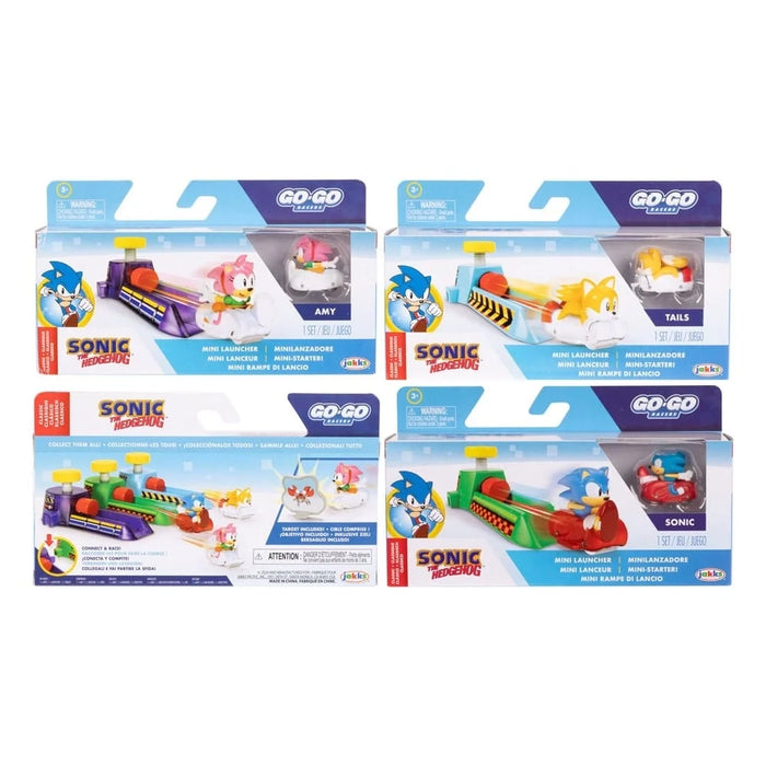 Set de curse Jakks Pacific Sonic Go-Go Racers, mini lansator, diverse modele, 2 piese, 3+ ani