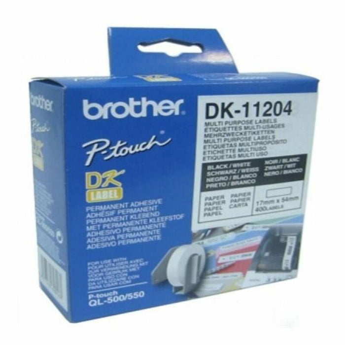 Etichete pentru Imprimantă Multifuncțională Brother DK11204 17 x 54 mm Negru/Alb Alb