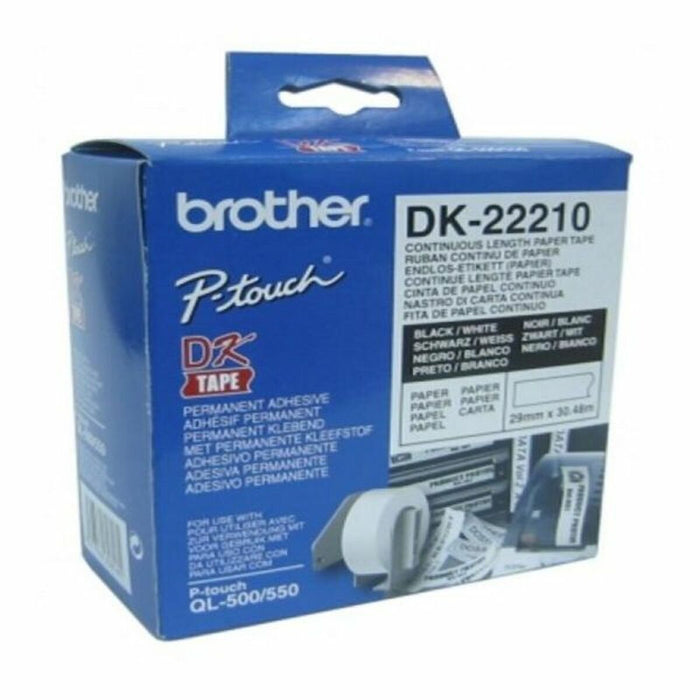 Hârtie Continuă pentru Imprimante Brother DK22210 29 x 30,48 mm Alb Negru 80 g/m² (1 Unități)