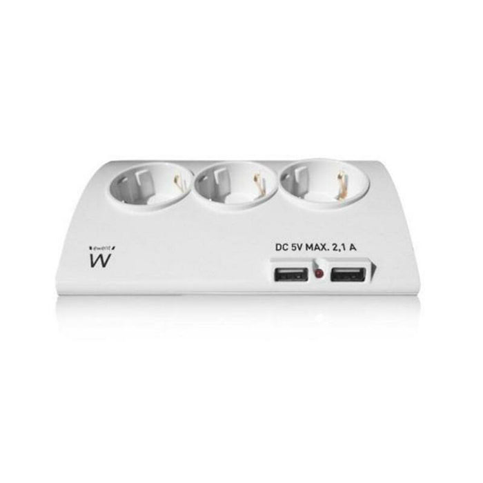 Placă de circuit Prize 5 Puncte de Conectare cu Întrerupător Ewent EW3932 1,5 m 2 x USB 2,1 A 2500W Alb