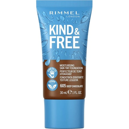 Fond de ten lichid Rimmel London Kind + Free Moisturising Skin Tint, 605 Deep Chocolate, 35ml