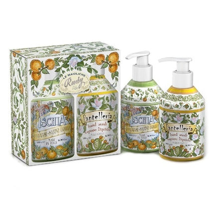 Set Săpun Mâini Rudy Le Maioliche Ischia & Pantelleria, Design Floral Portocaliu, 2x150ml
