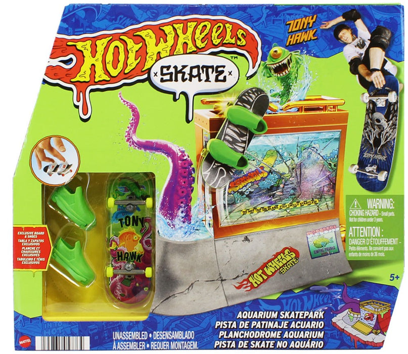 Set de skateboard pentru degete Mattel Hot Wheels Skate, Aquarium Skatepark, 5+ ani