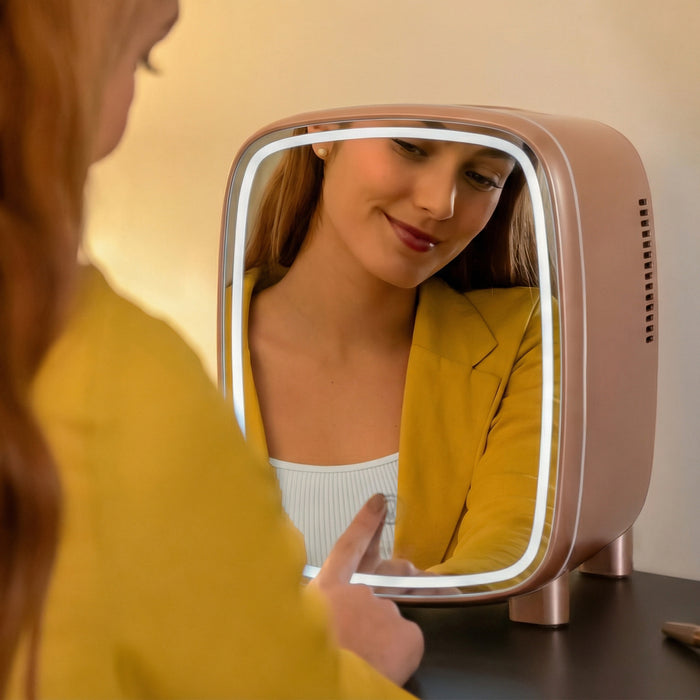Frigider cosmetic Cecotec CoolingBeauty 4000 Mirror Rose, 4 l, răcire până la 5 °C, oglindă cu LED, roz