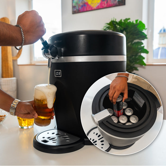 Dozator de bere Cecotec BeerFlow 5000, 5 l, 60 W, 3–6 °C, negru