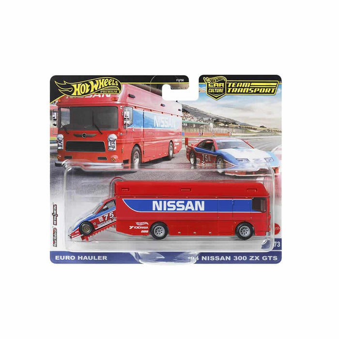 Set de vehicule Mattel Hot Wheels Team Transport, Euro Hauler și '94 Nissan 300 ZX GTS, 2 vehicule