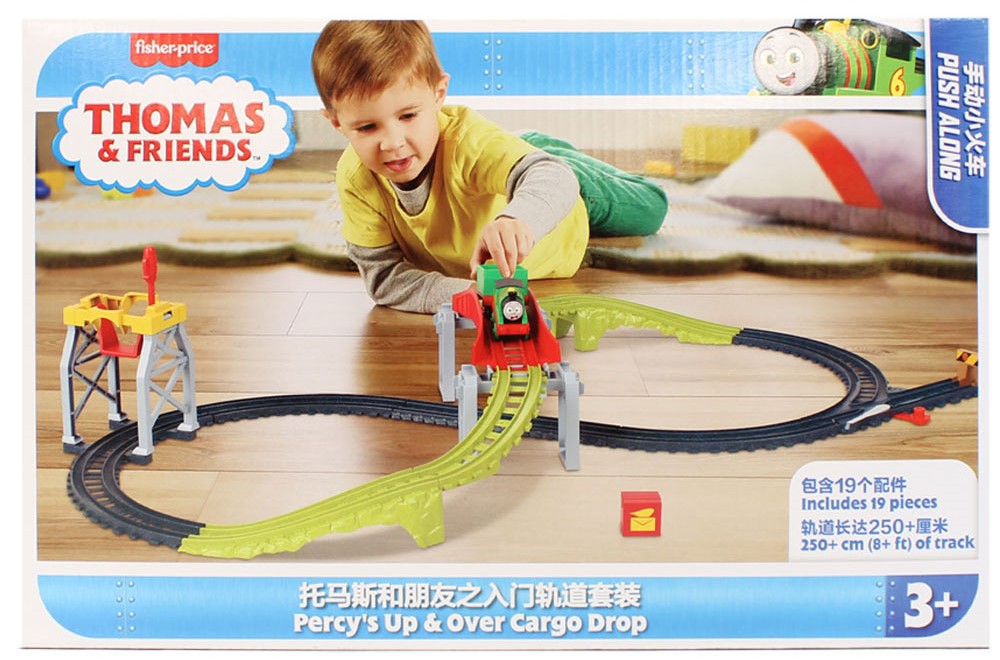Set de joacă cu șine Mattel Thomas & Friends, Percy’s Up & Over Cargo Drop, 19 piese, traseu de peste 250 cm, 3+ ani