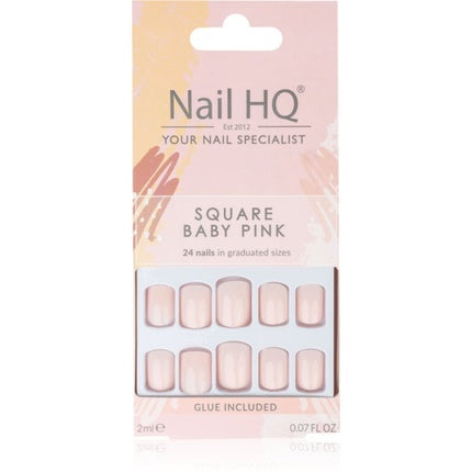 Unghii false Nail HQ Square Baby Pink, 24 bucăți, set graduat, culoare roz pal