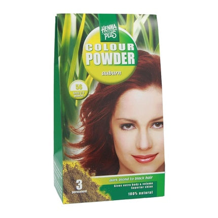 Pudră vopsea păr Hennaplus 56 Auburn, culoare brun închis, ambalaj 160g