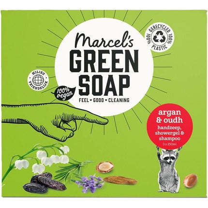 Set cadou Marcel's Green Soap - Argan & Oudh, sapun lichid, gel de duș și șampon 2-in-1 250ml