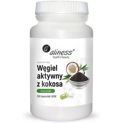 Supliment Cărbune Activat din Nucă de Cocos, Aliness, Food Grade, 100 Capsule VEGE
