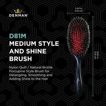 Perie păr Denman D81M, negru, peri de mistreț și ace de nylon