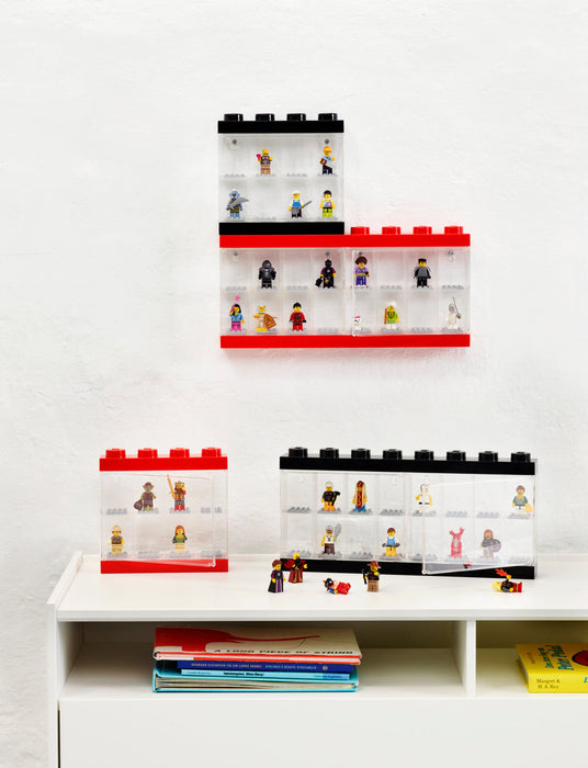 Vitrină LEGO pentru minifigurine, 16 compartimente, roșie, 3+ ani