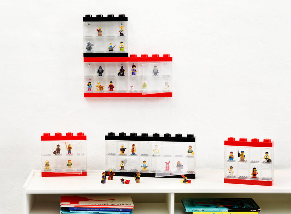 Vitrină de prezentare LEGO pentru minifigurine, 16 compartimente, neagră, 3+ ani