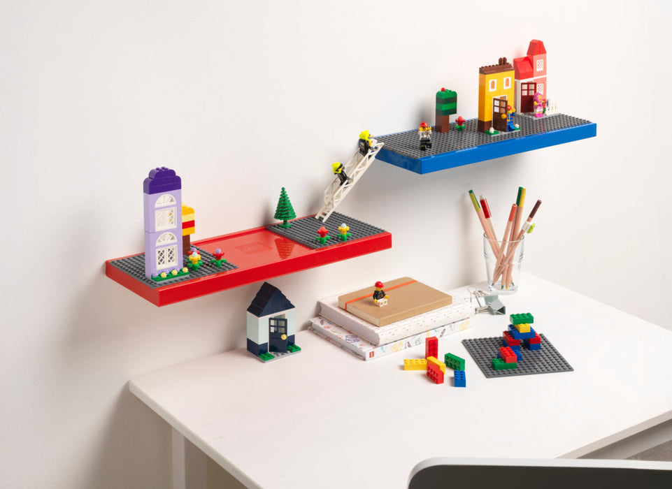 Poliță de perete LEGO pentru expunere, roșie, 38,5 × 15 × 2,5 cm