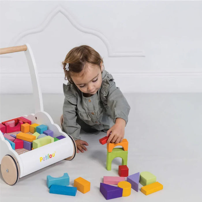 Premergător Le Toy Van Petilou Rainbow Cloud Walker, 45 de cărămizi colorate, 1-2+ ani